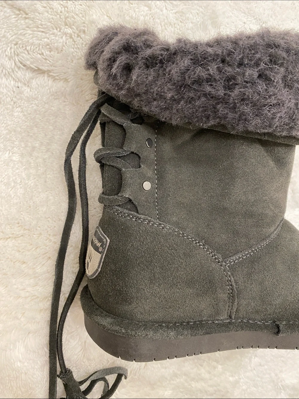 BearPaw Black Suede Shearling Cuff Winter Boots